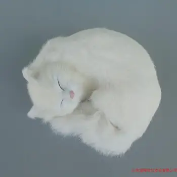 симпатичная имитация белого кота из полиэтилена и меха, модель спящего кота в подарок около 25x20x11 см 240 Изображение