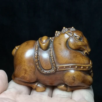YIZHU CULTUER ART H 6,8 см Старый китайский самшит ручной работы золотой Слиток Танская статуя лошади украшение стола Подарок коллекционный Изображение