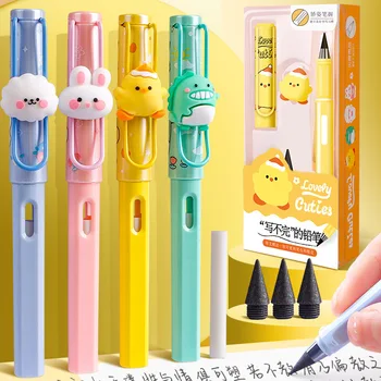 Кавайные карандаши для детей, ручка для письма с изображением кролика динозавра, вечный карандаш, милые канцелярские школьные принадлежности Изображение
