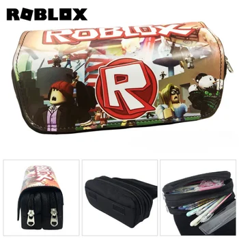 Виртуальный мир ROBLOX, двухслойный холщовый пенал большой емкости, Канцелярская коробка, Студенческий кошелек, принадлежности, Детские подарки Изображение