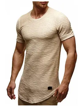 A1517 Летние новые мужские футболки, однотонные, приталенные, трендовые, повседневные, с короткими рукавами Изображение