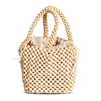 Винтажная тканая сумка ручной работы, деревянная сумочка из бисера, женская сумка-ведро для 2023 Bolsa Feminina, роскошный дизайнер Изображение