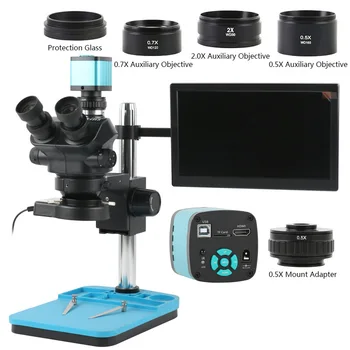 100X Одновременный Стереотринокулярный микроскоп с фокусным расстоянием + 48MP видеокамера 2K 4K HDMI USB + 0.5 X Объектив + 11,6-дюймовый ЖК-монитор Изображение