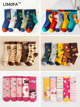 LJMOFA/ 5 пар Хлопчатобумажных детских носков с рисунком динозавра, милые носки для маленьких девочек, Повседневные спортивные носки для мальчиков, теплые носки для ребенка C159 Изображение