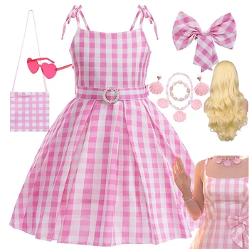 2023 Новое платье для костюмированной вечеринки в стиле Кино для девочек, детское розовое платье Принцессы для Косплея, Пляжные костюмы для Вечеринки на Хэллоуин, Детская одежда Изображение
