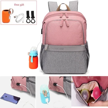 Новый USB Водонепроницаемый рюкзак для коляски, подгузник для мамы, подгузник для беременных, Женская дорожная многофункциональная детская сумка, изоляция для кормления Изображение